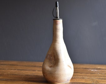 Olive oil bottle, Handmade stoneware pottery oil dispenser, Earthy Neutral