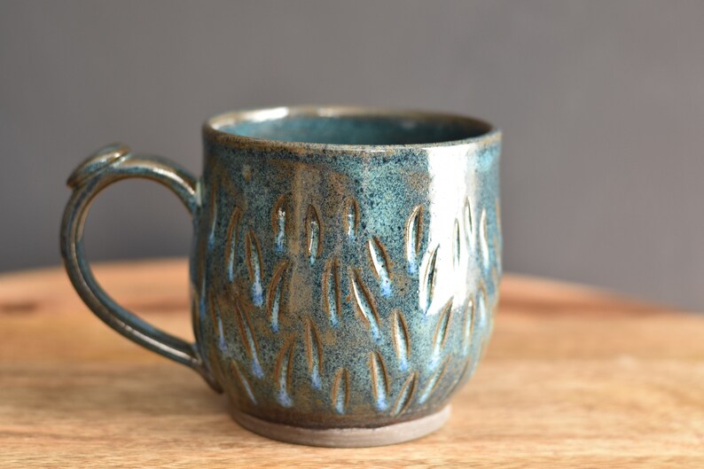 Handmade Carved Mug, Eye Moon Blue image 5