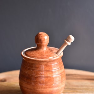 Honey Pot, Handmade ceramic Honey Jar with dipping stick, Red image 5