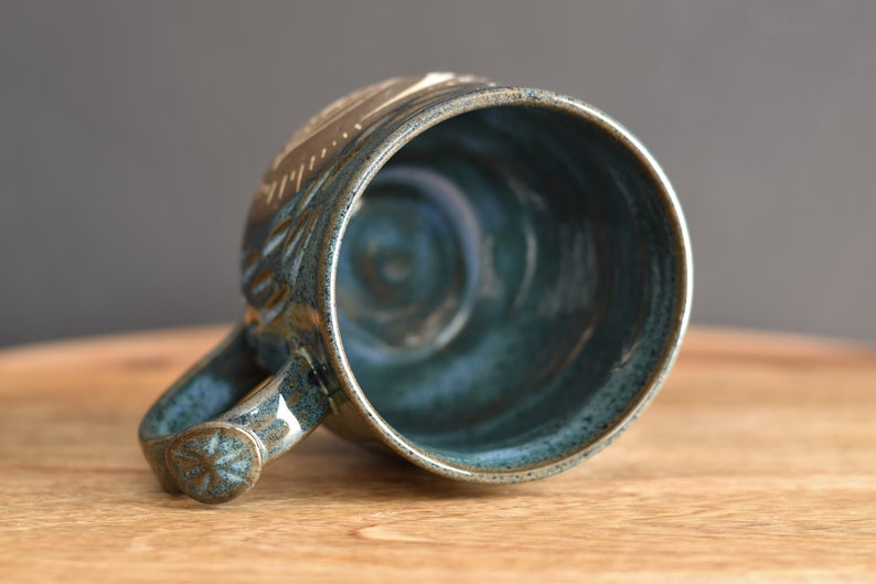 Handmade Carved Mug, Eye Moon Blue image 6