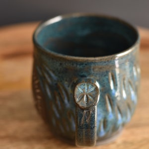 Handmade Carved Mug, Eye Moon Blue image 2