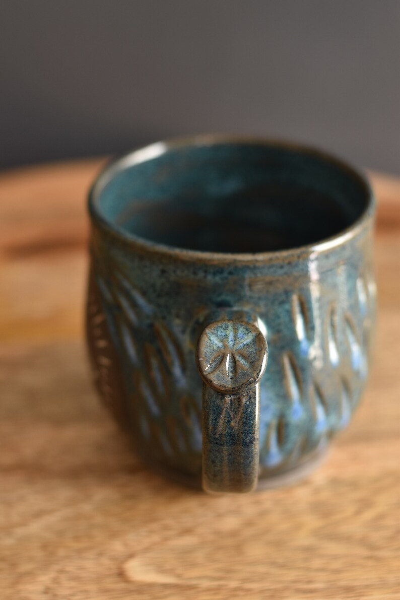 Handmade Carved Mug, Eye Moon Blue image 2