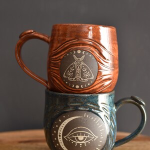 Handmade Carved Mug, Eye Moon Blue image 8