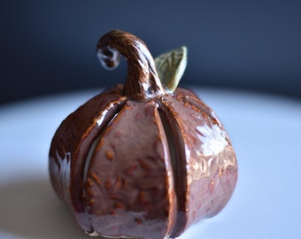 Handmade Ceramic Pumpkin, Fall/Halloween Decoration - Medium