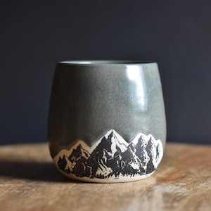 Handmade Mountain Wine Tumbler - Stone Grey / Dishwasher Safe Pottery / Cocktail Bourbon Neutral Gift