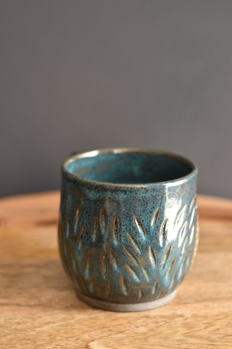 Handmade Carved Mug, Eye Moon Blue image 3