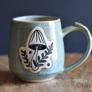 Green Mushroom mug, Handmade Pottery