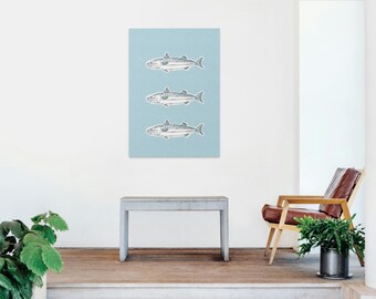 Vintage Fish Print Baby Blue Art Wall Decor
