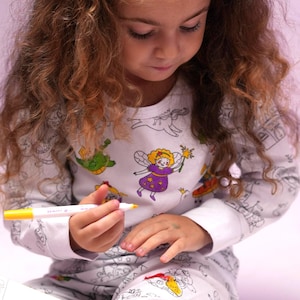 Customizable Coloring Pajama - Write & Create. Kids PrincesCotton Coloring Fun Pajama Set With Markers Birthday Gifts kids DIAK