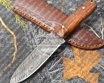 Damascus Kephart Bushcraft knife with Sheath | Full Tang Skinner knife | Custom Hunting Knife | Skinning | Camping | Survival | gift for men