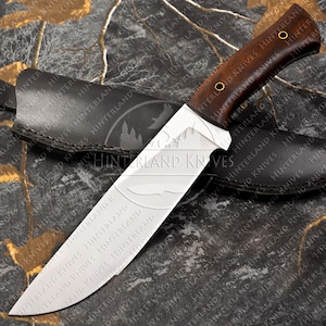 Couteau Bowie fait main en acier à haute teneur en carbone avec étui en cuir | Couteau de chasse personnalisé | Artisanat de brousse | Survie | Extérieur | Cadeau pour homme/petit ami