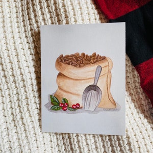 Cartolina stampabile, sacco di chicchi di caffè