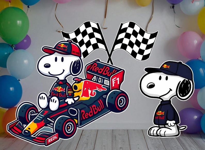Car Racing Boy Standee Graphics Printable Snoopy Red Bull F1 Racer Cutouts - Set of 2 Life-size Formula ...