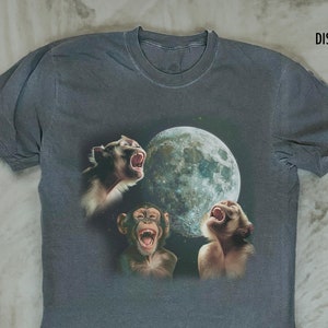 Three Monkey Vintage Shirt, Retro Monkey Moon Jungle Tshirt, Monkey ...