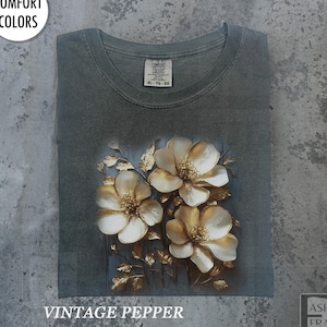 Y2K Vintage Linocut Flower  Retro Garden Block Print Comfort Colors® Peonies Shirt, Ranunculas Woodcut Stamp, Cottagecore Boho Botanical Tee