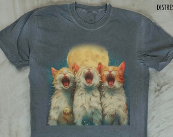 Cat Tshirt Vintage Boho Graphic T-shirt, Retro Cat Moon Tshirt, Cat Lovers, Funny Cat Tee, Oversized Washed Tee, Cool Vintage Style TShirt