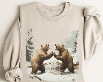 Vintage Retro Grizzly Bears Wilderness Sweatshirt, 90s Vintage Brown Bear Outfit, Bear Lover Winter jungle Sweater Boho Unisex Crewneck Gift