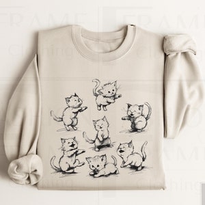 Vintage Cat Sweatshirt, catful Lover Sweatshirt, 90s Funny Cat Kitten Outfit, Boho Unisex Crewneck Sweat shirt