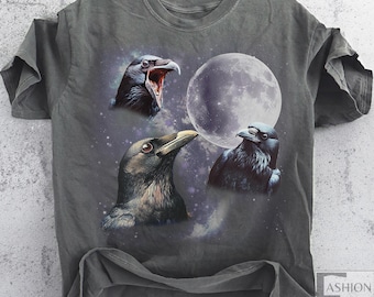 Three Raven Vintage Retro T-shirts, 90's Raven Moon Tshirt, Raven Lovers, Funny Raven Tee, Oversized Washed Tee, Raven Vintage Shirt darkart