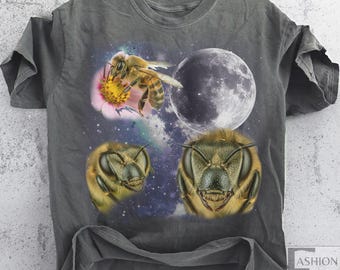 Three Bee Retro Vintage T-shirts, Retro Beekeeper Shirt Honey Bees Tee Moon Graphic Tshirt,Dark Academia Funny Beehive, Bee Lover Silly Gift
