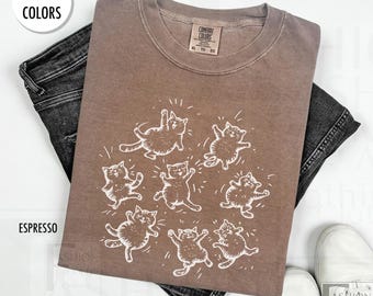 Comfort Colors Vintage 90s Tattoo Cat Tshirt, Retro Funny Cat T shirt, Cat Lovers Gift, Cats In Space Adult Unisex Tee Distressed Washed Tee