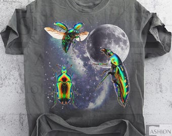 Jewel Beetle Moon Graphic TShirt, Retro 90s beetle Moon Shirt, funny beetle tee, Nature Lovers T-shirt Silly Beetle Gift, Bug Insect tee