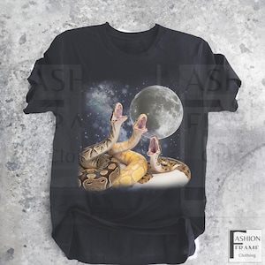Three Ball Python Graphic T-shirts, Retro Python Moon Shirt, Funny Snake Tshirt Oversized Washed Tee, Silly Gift Reptile Lovers python Gift Black