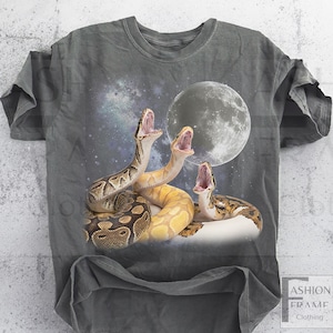 Three Ball Python Graphic T-shirts, Retro Python Moon Shirt, Funny Snake Tshirt Oversized Washed Tee, Silly Gift Reptile Lovers python Gift