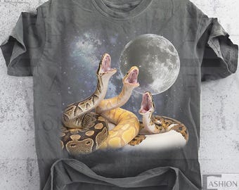 Three Ball Python Graphic T-shirts, Retro Python Moon Shirt, Funny Snake Tshirt Oversized Washed Tee, Silly Gift Reptile Lovers python Gift