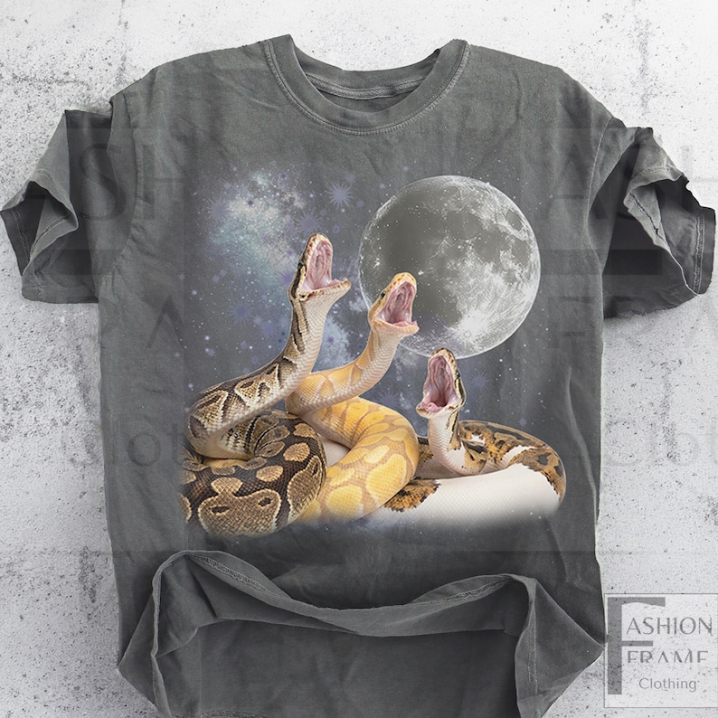 Three Ball Python Graphic T-shirts, Retro Python Moon Shirt, Funny Snake Tshirt Oversized Washed Tee, Silly Gift Reptile Lovers python Gift Vintage Distressed