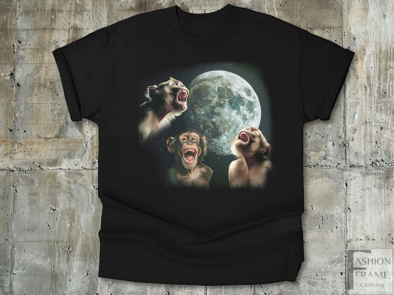 Three Monkey Vintage Shirt, Retro Monkey Moon Jungle Tshirt, Monkey ...