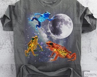 Three Poison Dart Frog Graphic Moon Tshirt Vintage Toad Shirt Frog Lover T-shirt Silly Retro Funny Frog Tee Wildlife Lizard Gift for Him Her