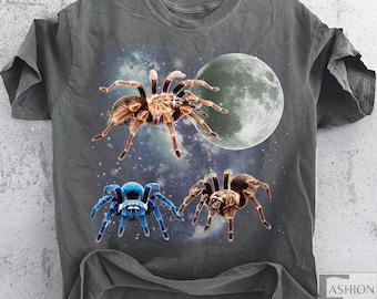 Three Tarantula Vintage Graphic T-shirts, Retro Spider Moon Tshirt Tarantula Shirt Funny Spider, Wildcore Spider tshirt Oversized Washed Tee