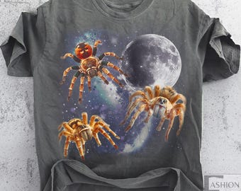 Three Tarantula Retro Graphic T-shirts, Vintage Spider Moon Tshirt Tarantula Shirt Funny Spider, Wildcore Spider tshirt Oversized Washed Tee