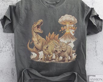 Three Dinosaur Retro Graphic T-shirts 90s Retro T-Rex Triceratops Stegosaurus Shirt Funny Dinosaur Tee Dino Exotic T-shirt Dino lover shirts