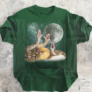 Three Ball Python Graphic T-shirts, Retro Python Moon Shirt, Funny Snake Tshirt Oversized Washed Tee, Silly Gift Reptile Lovers python Gift Vintage Green