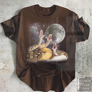Three Ball Python Graphic T-shirts, Retro Python Moon Shirt, Funny Snake Tshirt Oversized Washed Tee, Silly Gift Reptile Lovers python Gift Vintage Brown