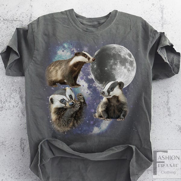 Tres camisetas gráficas retro de tejón de miel, camiseta vintage de tejón con luna, divertida camiseta de tejón de miel para amantes de los tejones, camiseta lavada extragrande Ratel para adultos