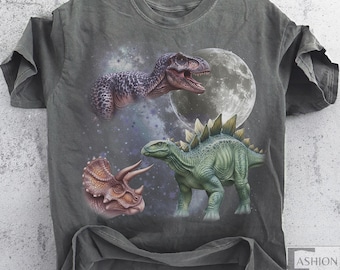 Three Dinosaur Retro Graphic T-shirts, 90s Retro T-Rex Triceratops Stegosaurus Shirt Prehistoric Tee Dino Exotic T-shirt, Dino lover shirts