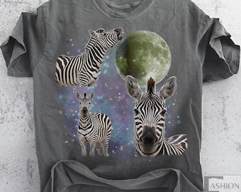 Three Zebra Shirt, Retro zebra shirt Moon Tee Funny Wild Animal T-shirt 90s Wildlife Zebra Lovers Gift T Shirte, Oversized Washed Tee Safari