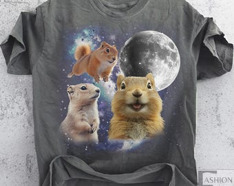 Three Prairie Dog Retro Graphic T-shirts, Vintage Prairie Dog Moon Tshirt, Funny Shirt Silly Gift Oversized Washed Tee Prairie Dog Shirt Rat