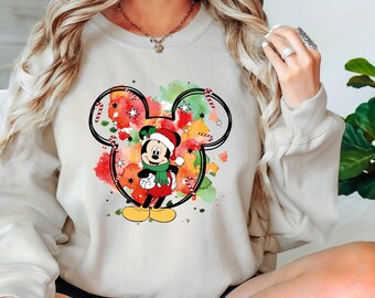 Retro Mickey Christmas Sweatshirt, Disney Colorful Mickey Sweat, Disney Vacation Sweat, Disneyland Mickey Christmas Tee, Magic Kingdom Sweat