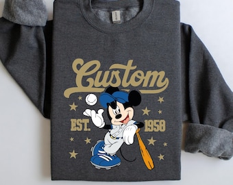 Custom Retro Mickey Mouse Sweatshirt, Mickey Baseball Sweat, Disney Vacation Sweater, Sport Mickey Sweat, Magic Kingdom Sweater, Disney Tee