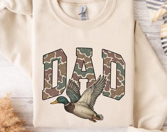 Camo Dad Sweatshirt, Father's Day Camo Sweat, Duck Hunting Sweater, Camo Flying Mallard Duck Sweat, Hunting Season Dad Gift,Mallard Camo Tee