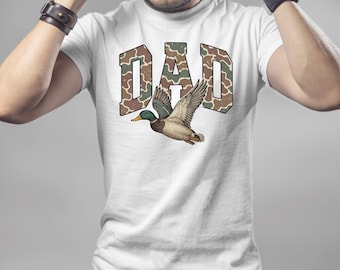 Camo Dad Shirt, Father's Day Camo T-Shirt, Duck Hunting Shirt, Camo Flying Mallard Duck Shirt, Hunting Season Dad Gift, Mallard Camo Shirt