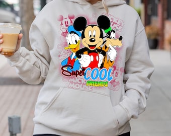 Super Cool Friends Graphic Hoodie – Colorful Retro Cartoon Style Hoodie for Kids & Adults – Cute Best Friends Matching Tee