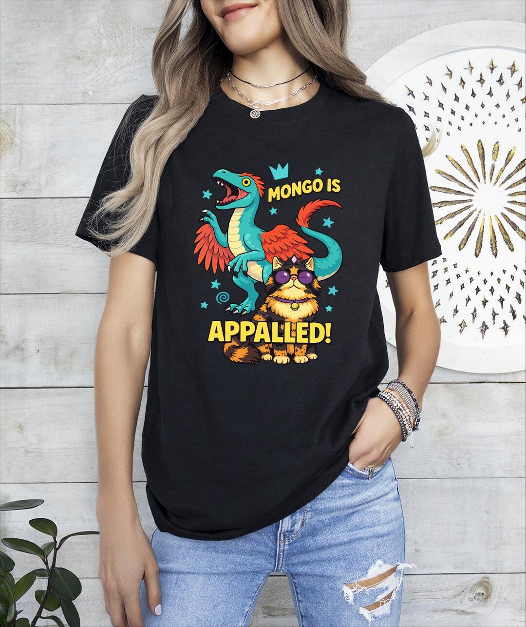 Giant Princess Riding Mongo Mongo is Appalled Princess Cat Riding Dinosaur Shirt for Women Funny ...