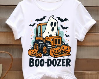 Boo-Dozer Halloween Ghost Shirt - Funny Ghost Bulldozer T-Shirt - Pumpkin Tractor Tee - Spooky Season Gift - Kids & Adults Fall Shirt