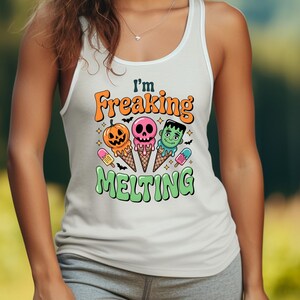 I&#39;m Freaking Melting Tank Top, Spooky Ice Cream Tee, Halloween Gift, Summer Tee, Halloween Gothic Tee, Holiday Vacation Tee, Summerween Tee