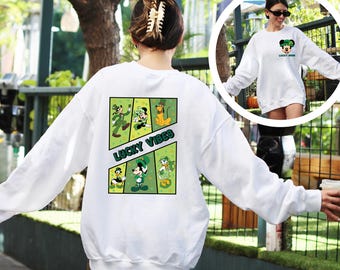 Custom Disney Mickey & Friends Lucky Vibes Sweatshirt, Disneyland Lucky Day Sweater, Disney Shamrock Tees, Custom Family Saint Patrick's Day
